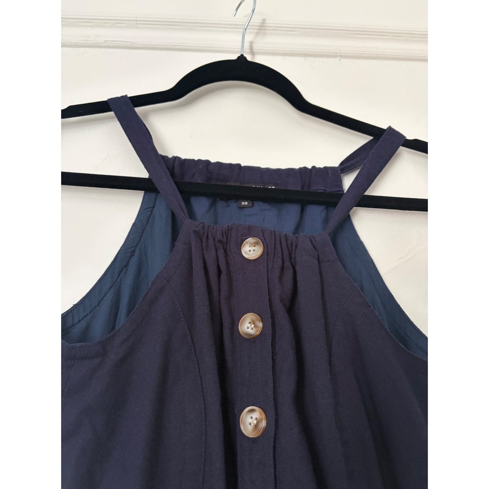 Central Park West Navy Blue Linen Blend Halter Button Front Midi Dress Sz XS - Picture 6 of 14